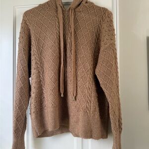 Ann Taylor Cable Knit Hoodie in Warm Taupe